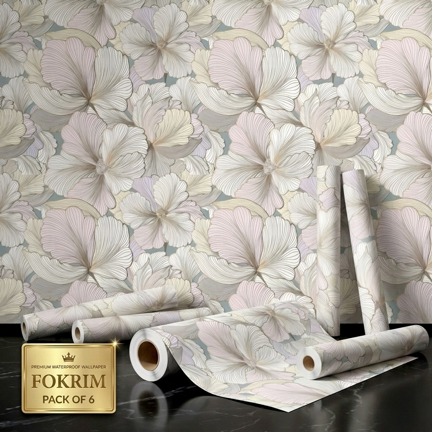 Image of FOKRIM 300 cm x 45 cm Waterproof Floral & Botanical Vinyl Wallpaper