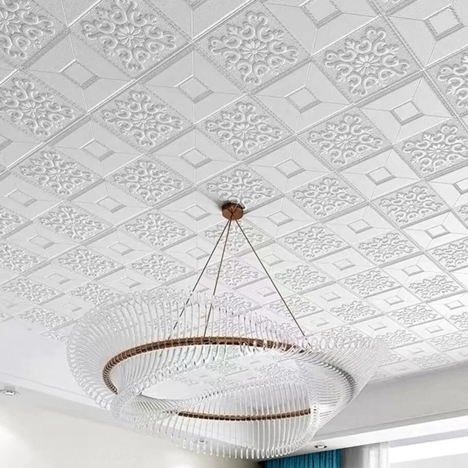 Image of Onbet 70 cm 3D Decorative Foam White With Wallpaper (70X70 CM) Self Adhesive Sticker