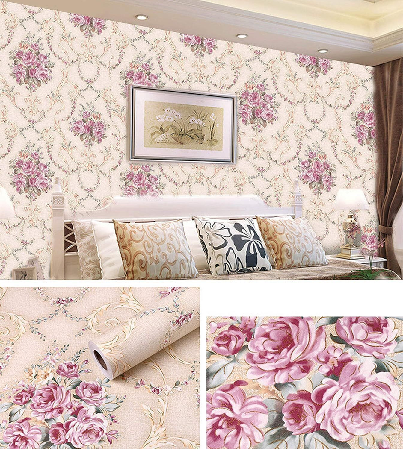 Image of FOKRIM 300 cm CREAM FLOWER WALLPAPER (45X300CM) Self Adhesive Sticker