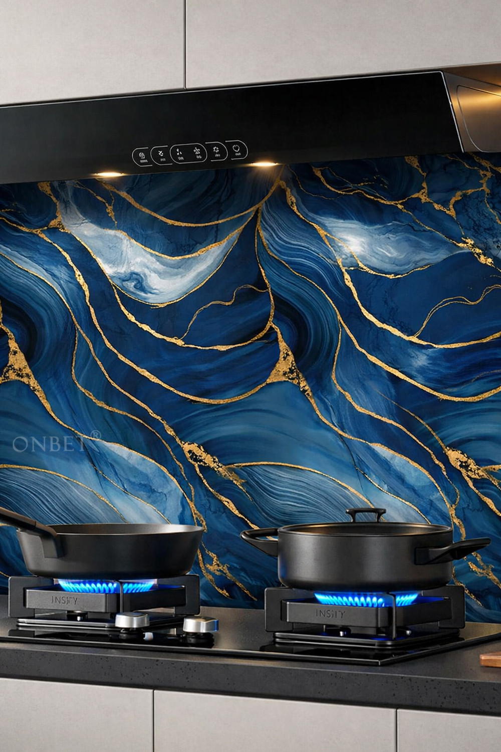 Image of Onbet 200 cm Self Adhesive Blue Glossy Marble Foil Waterproof Sticker For Kitchen And Home Self Adhesive Sticker