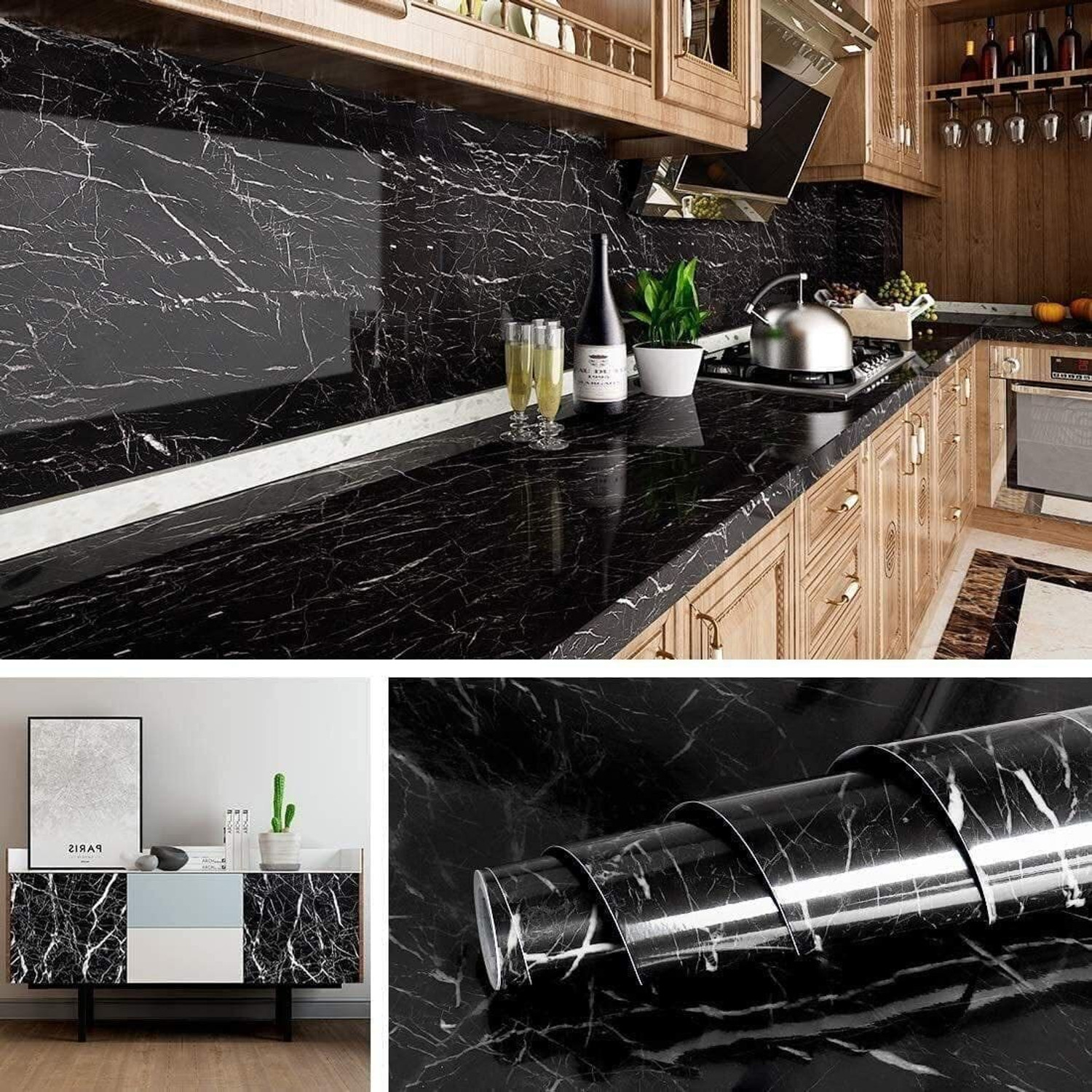Image of SIRTERIQ 1000 cm Aluminum Shining Marble Foil Waterproof Premium Roll For Kitchen Self Adhesive Sticker