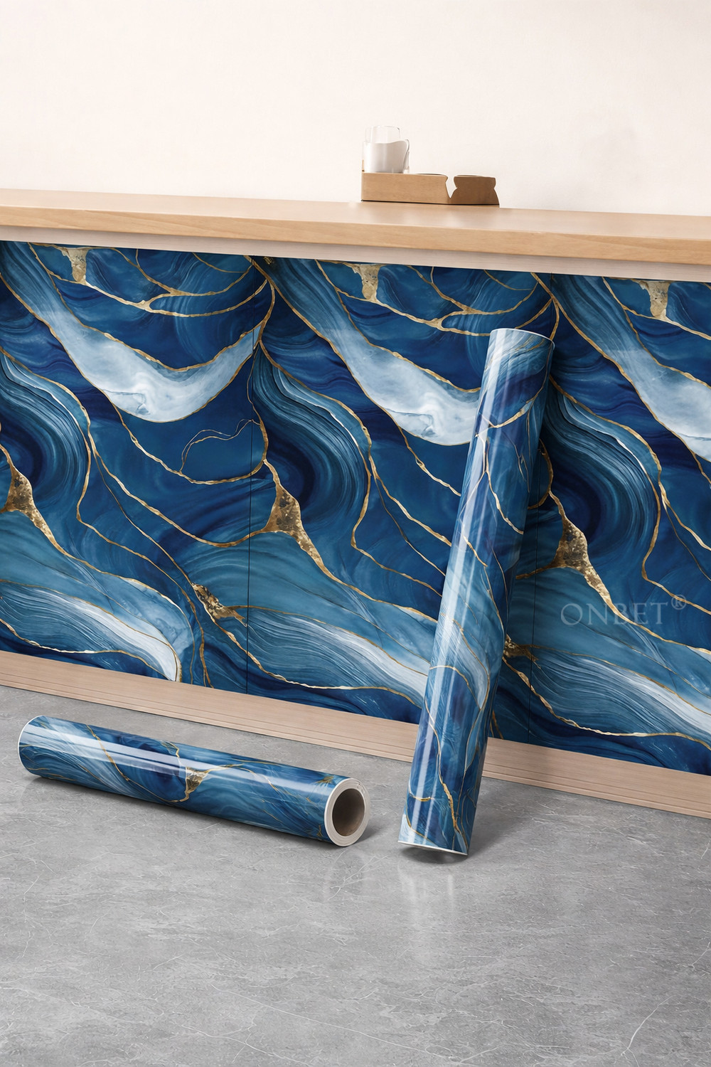 Image of Onbet 200 cm Self Adhesive Blue Glossy Marble Foil Waterproof Sticker For Kitchen And Home Self Adhesive Sticker