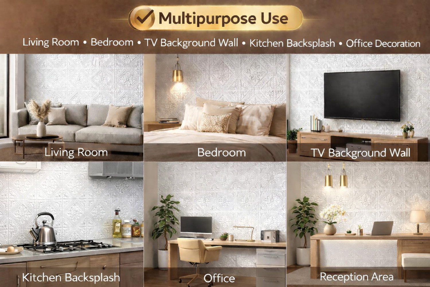 Image of Dec Kitchenpro 70 cm x 70 cm Waterproof Decorative Embossed Wallpaper