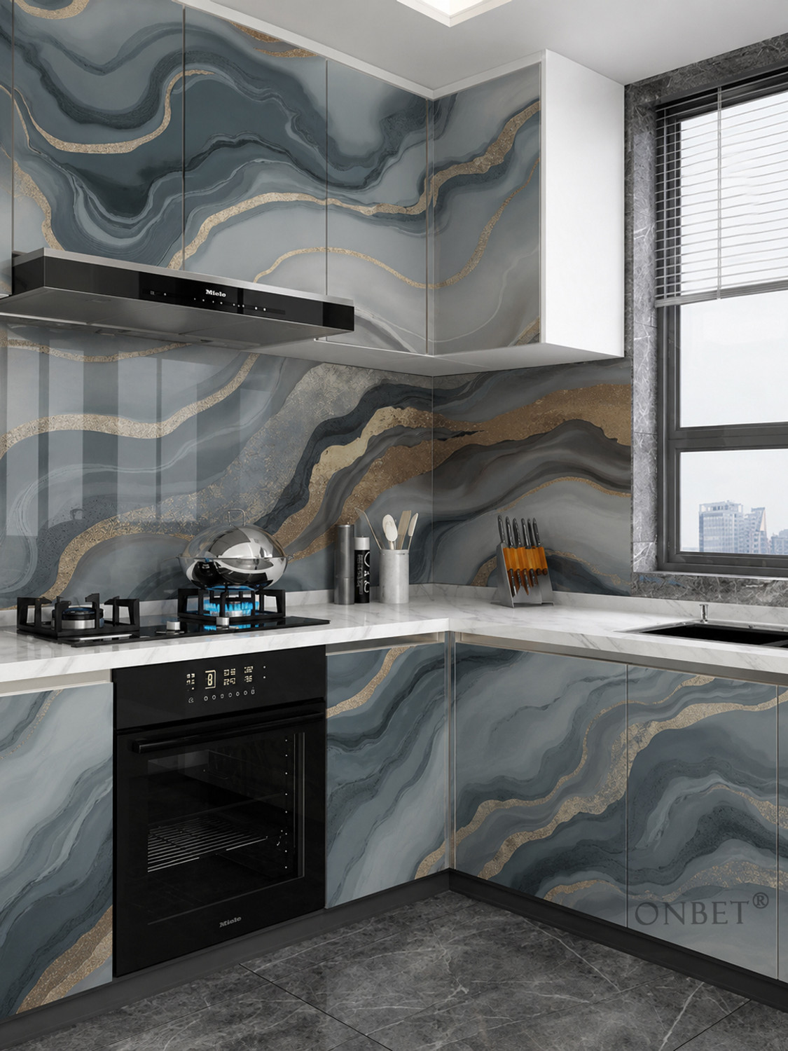 Image of Onbet 200 cm Self Adhesive Glossy Marble Foil Waterproof Sticker For Kitchen And Home Self Adhesive Sticker