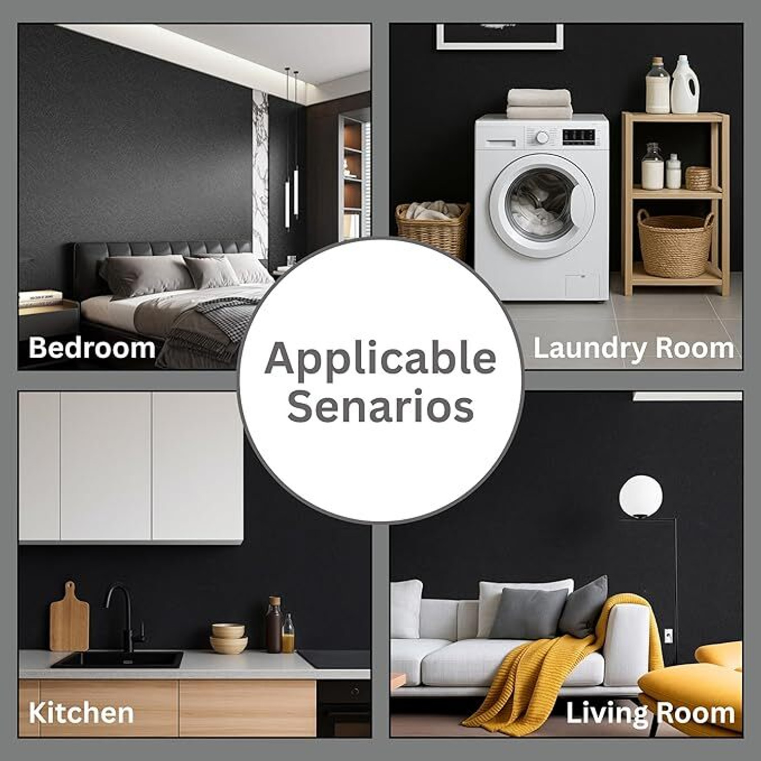 Image of FOKRIM 300 cm Black Silk Wallpaper 45x300cm Self Adhesive Sticker