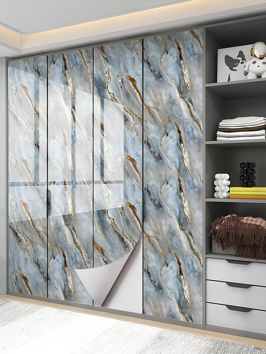 Image of voltify 200 cm Waterproof Wall Sticker For Kitchen & Home Decor - Glossy Marble Pattern Self Adhesive Sticker