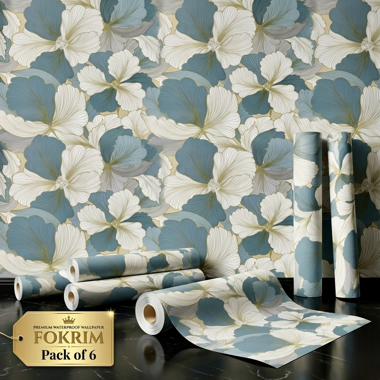 Image of FOKRIM 300 cm x 45 cm Waterproof Floral & Botanical Vinyl Wallpaper