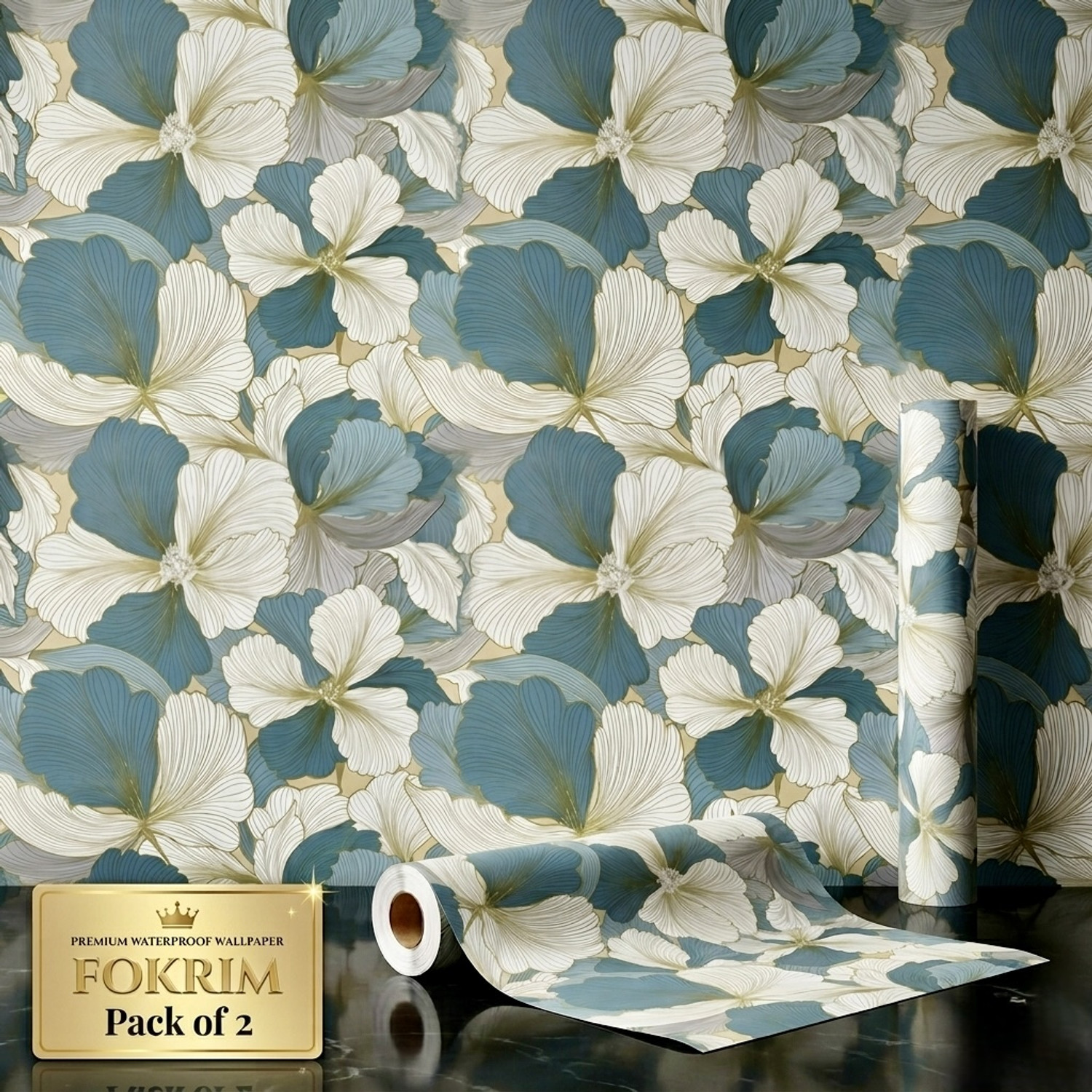 Image of FOKRIM 300 cm x 45 cm Waterproof Floral & Botanical Vinyl Wallpaper