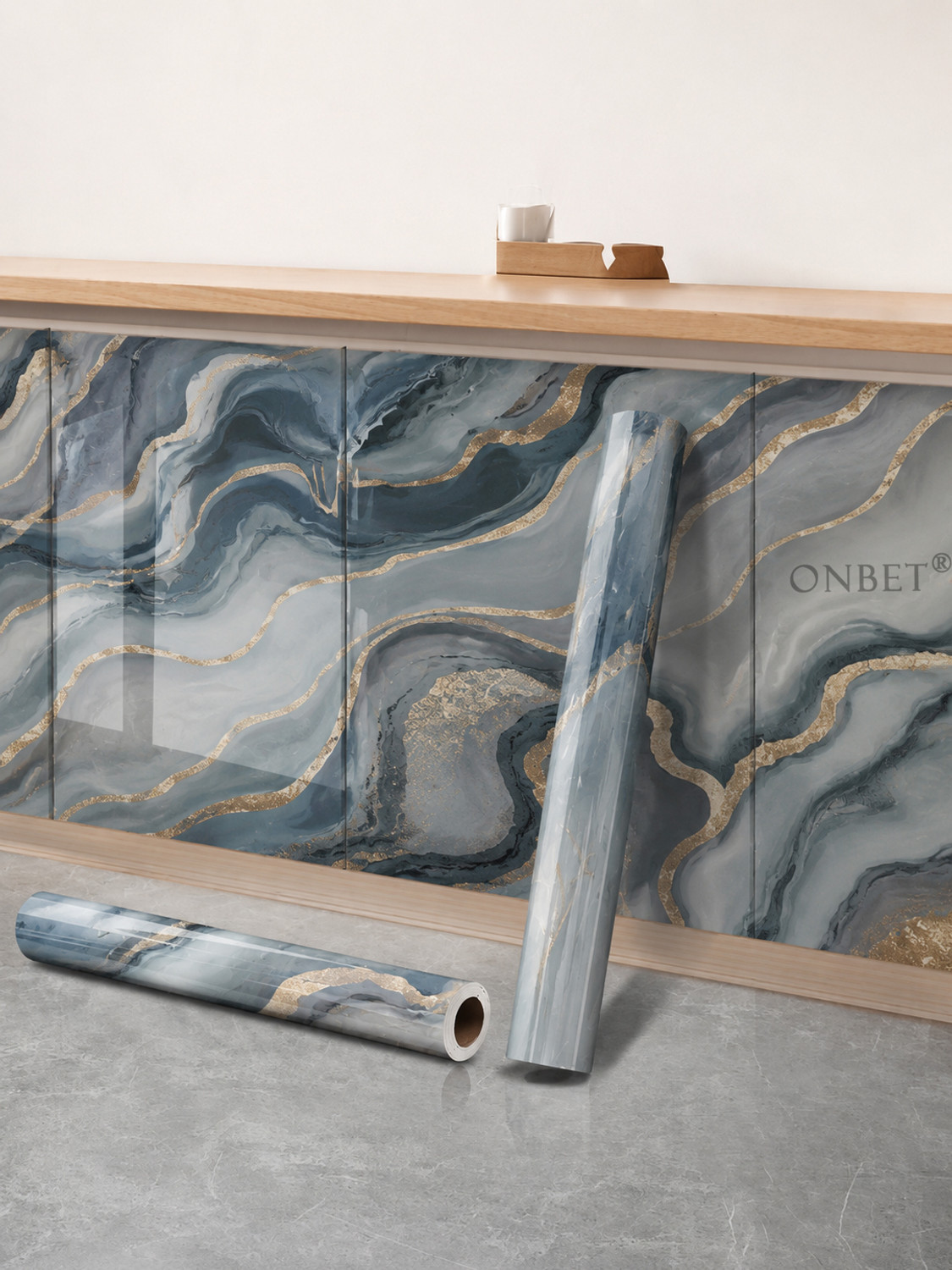Image of Onbet 200 cm Self Adhesive Glossy Marble Foil Waterproof Sticker For Kitchen And Home Self Adhesive Sticker