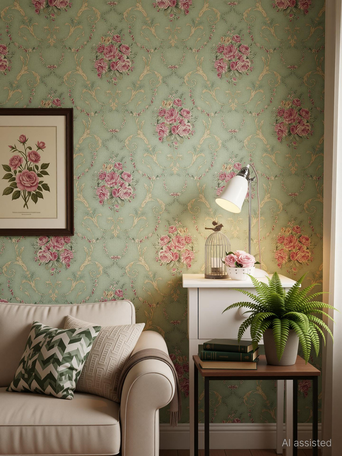 Image of FOKRIM 300 cm ST- green pink rose 45x300 Self Adhesive Sticker