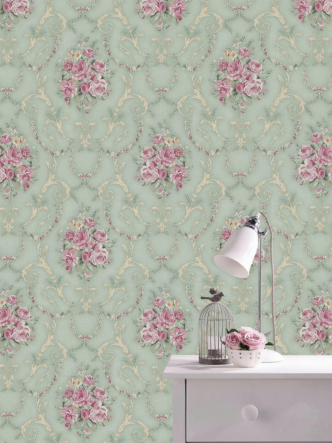 Image of FOKRIM 300 cm ST- green pink rose 45x300 Self Adhesive Sticker