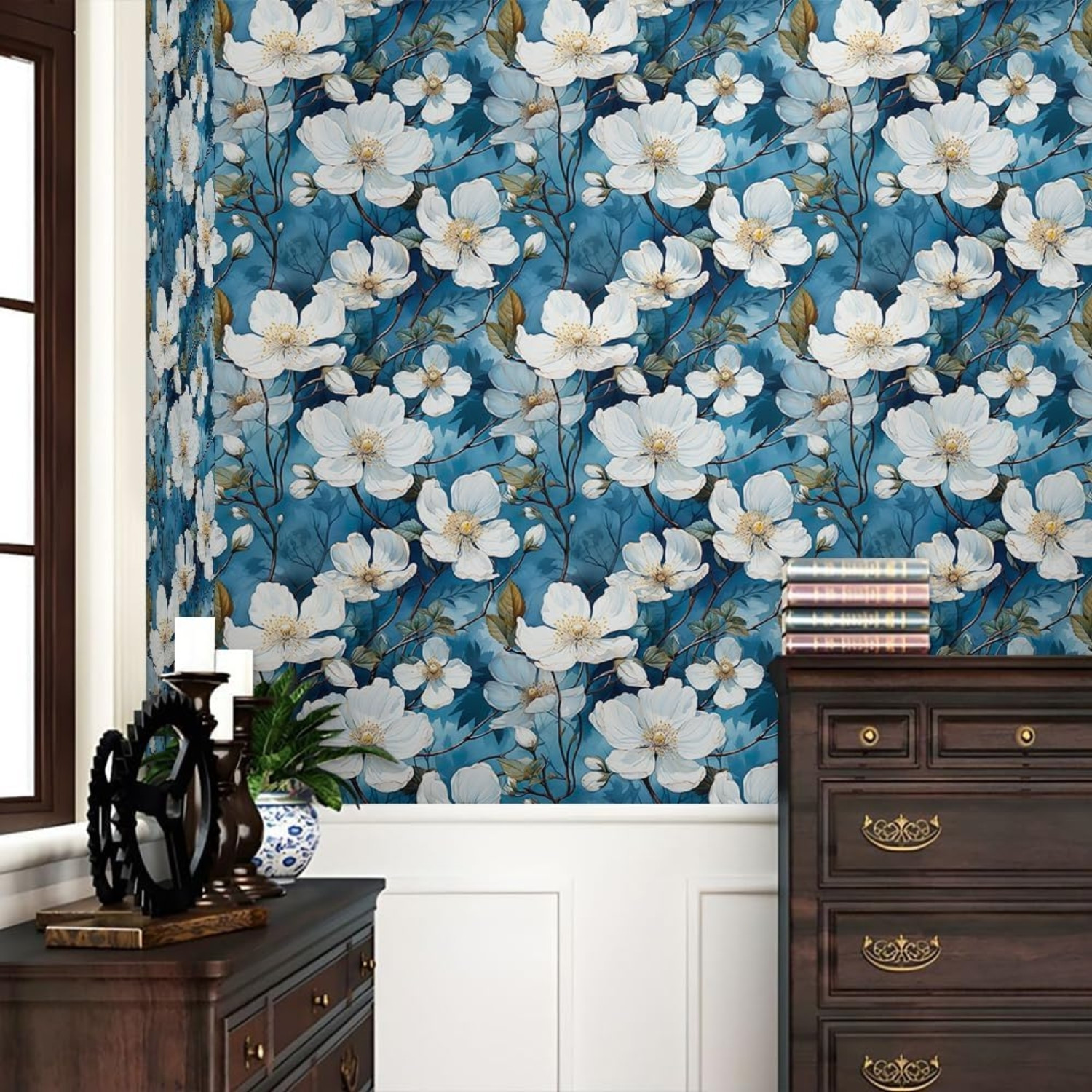 Image of RosaStella 304 cm x 45 cm Waterproof Floral & Botanical Vinyl Wallpaper