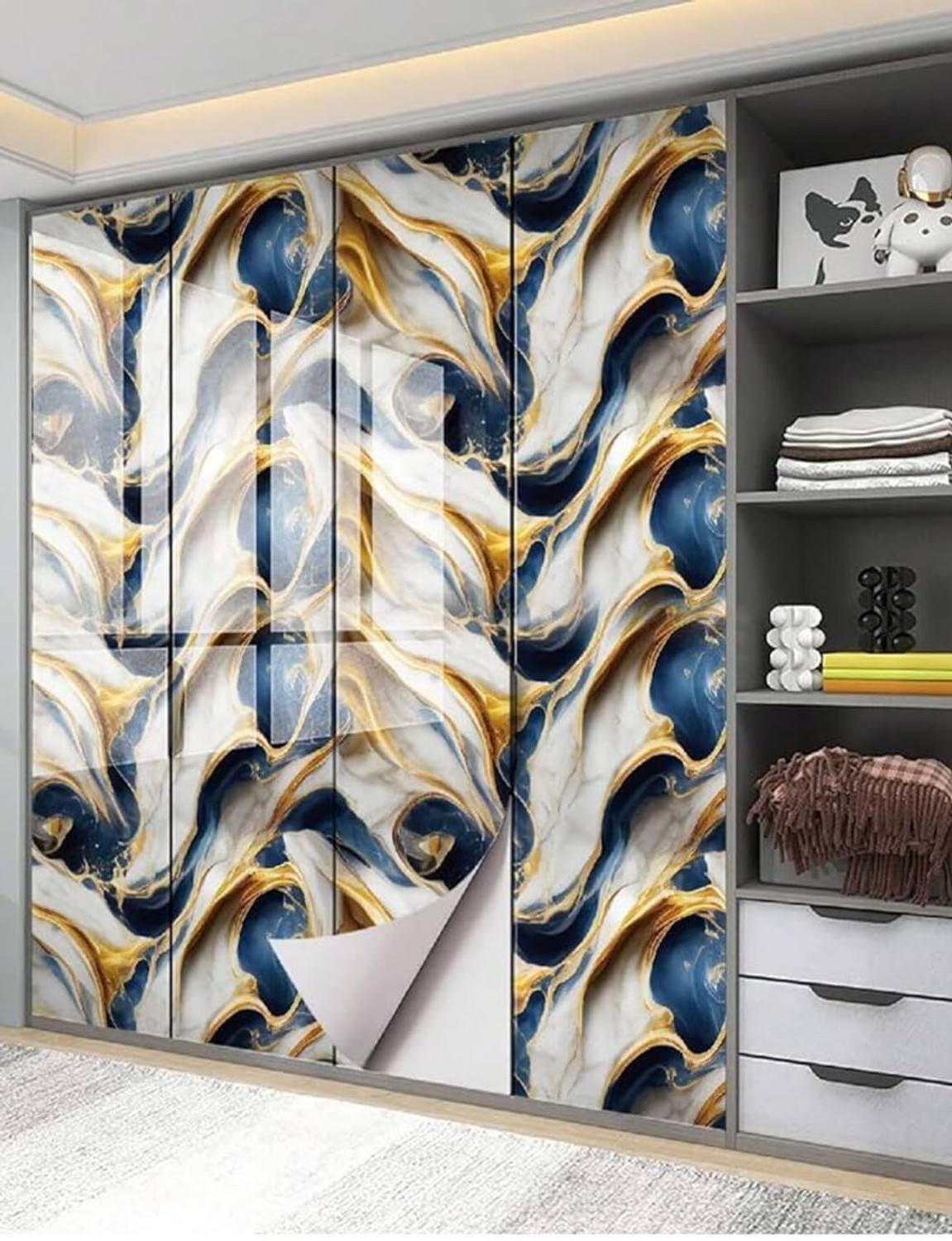 Image of SIRTERIQ 200 cm Self-Adhesive Removable Shining Oil Proof & Waterproof Kitchen Marble Sticker Self Adhesive Sticker