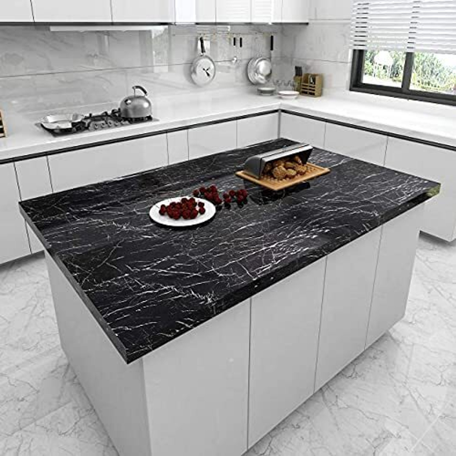 Image of Amar Enterprise Vinyl Black Marble Granite Waterproof Self Adhesive 200 x 60 cm(pack of 3) Pack of 3