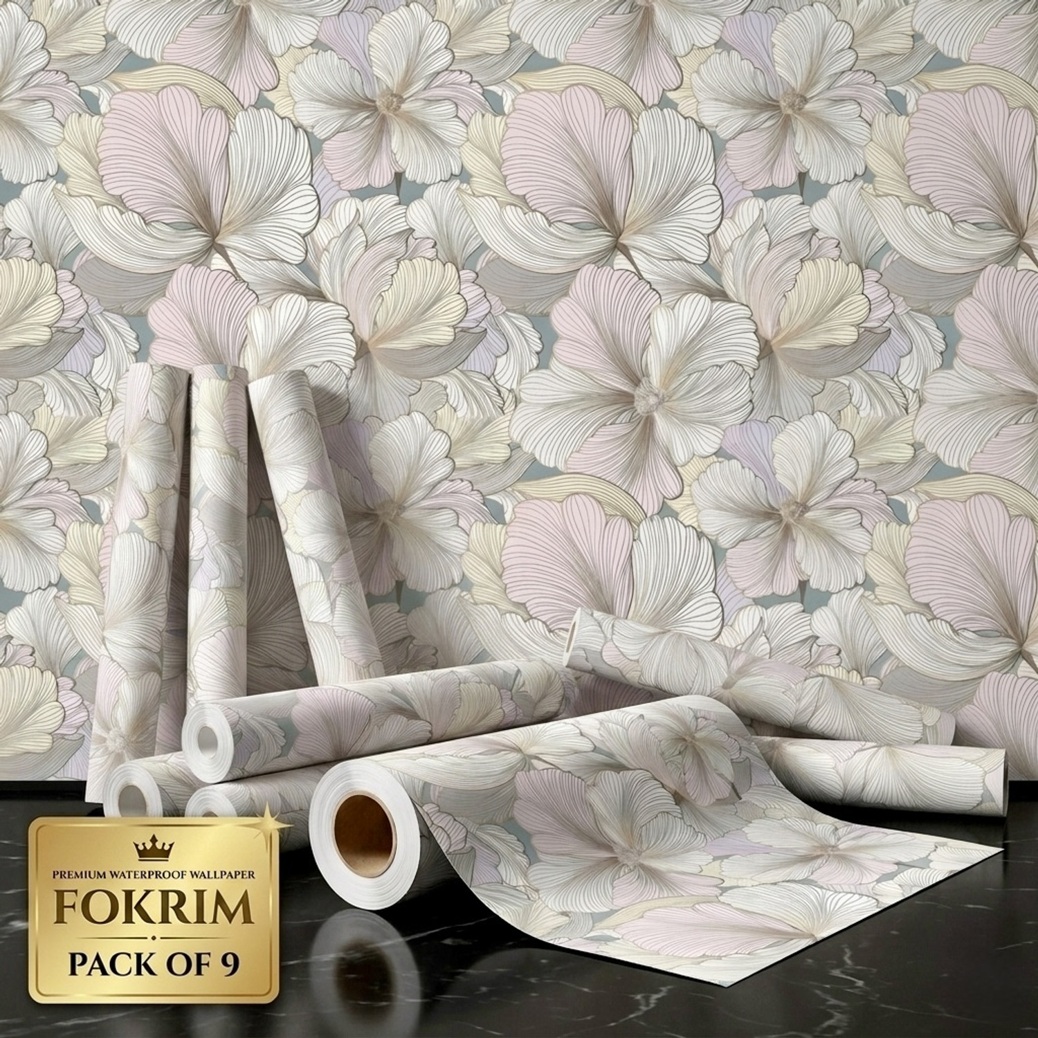 Image of FOKRIM 300 cm x 45 cm Waterproof Floral & Botanical Vinyl Wallpaper