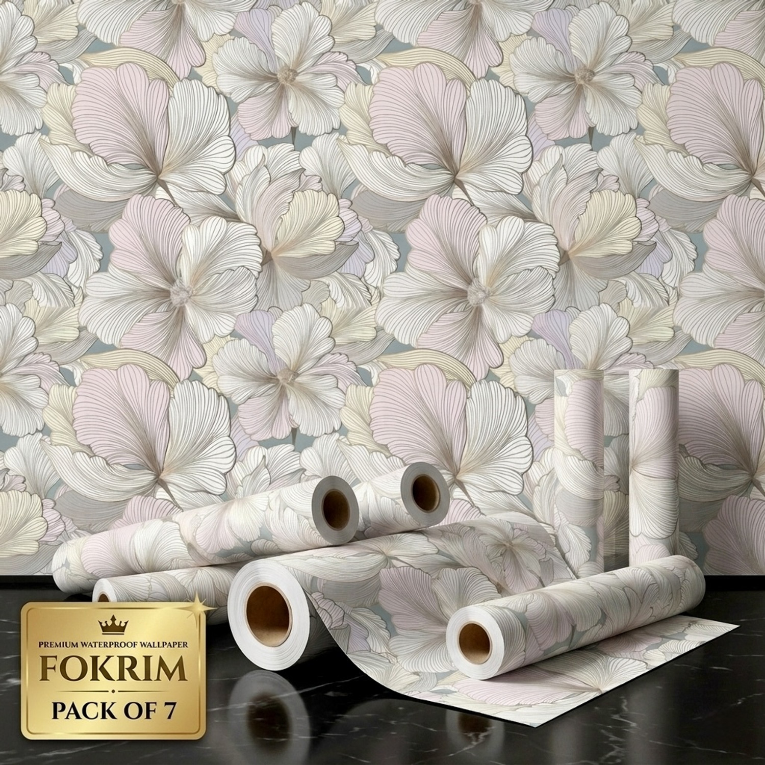 Image of FOKRIM 300 cm x 45 cm Waterproof Floral & Botanical Vinyl Wallpaper