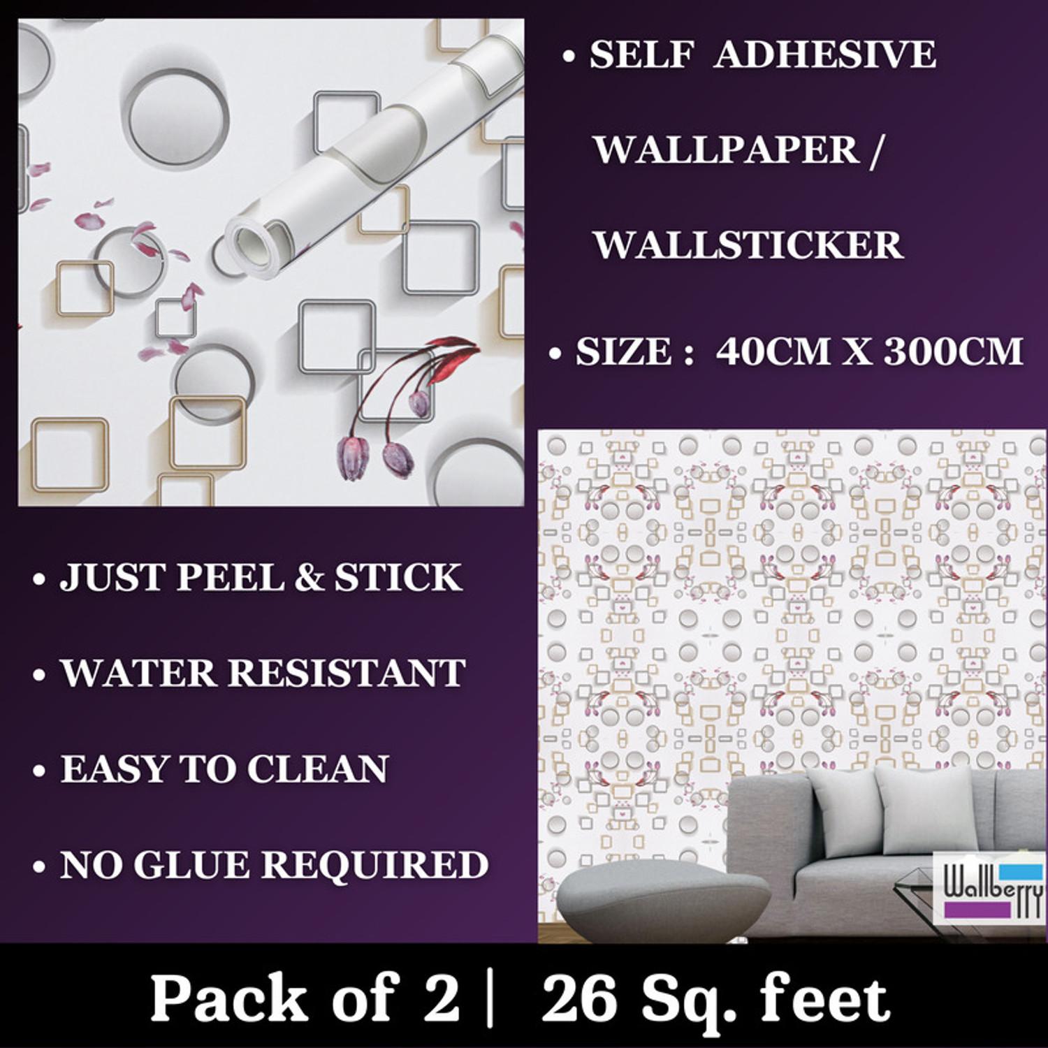 Image of WallBerry 300 cm x 40 cm Waterproof Abstract Vinyl Wallpaper