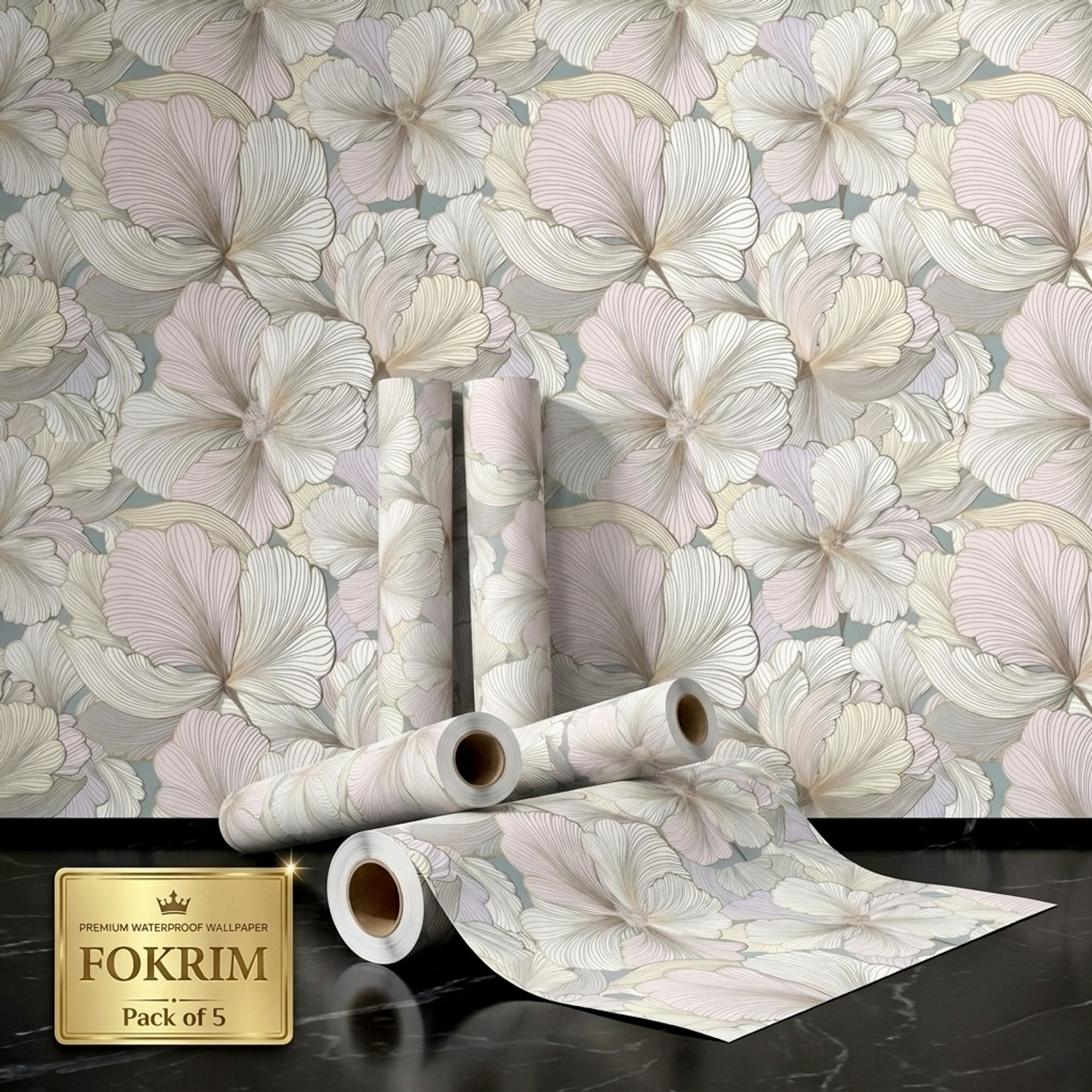 Image of FOKRIM 300 cm x 45 cm Waterproof Floral & Botanical Vinyl Wallpaper