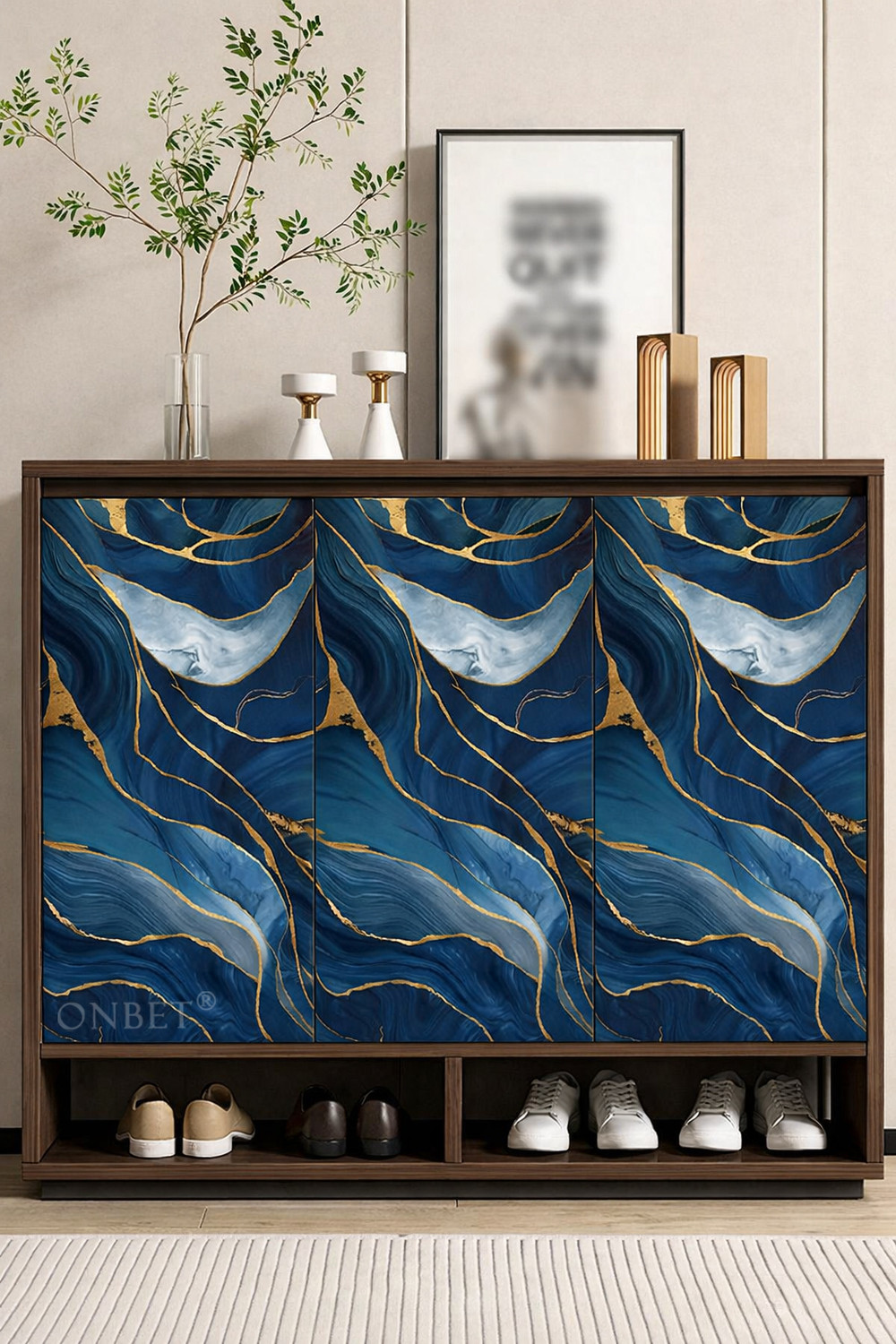 Image of Onbet 200 cm Self Adhesive Blue Glossy Marble Foil Waterproof Sticker For Kitchen And Home Self Adhesive Sticker