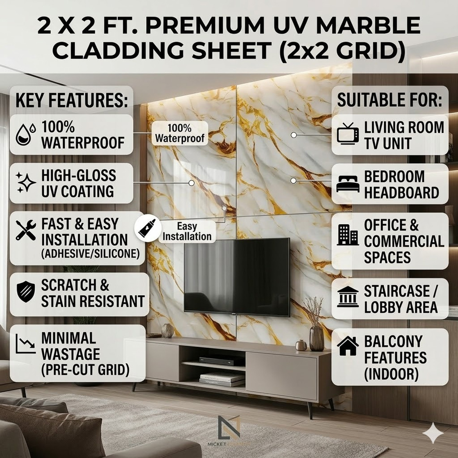 Image of OCEANSKY 60 cm x 60 cm Waterproof Decorative Vinyl Wallpaper