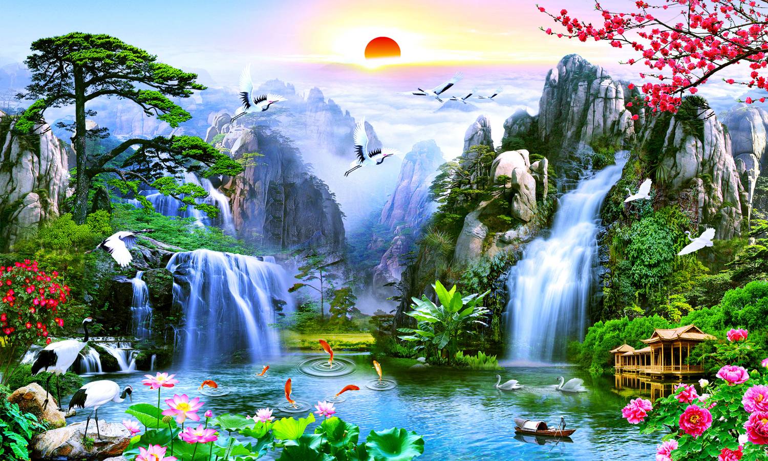 Ashtawalldecor 36 inch Waterfall Poster For Livingroom Bedroom Home office Wall Decor (Size 24x36 Inch) Self Adhesive Sticker