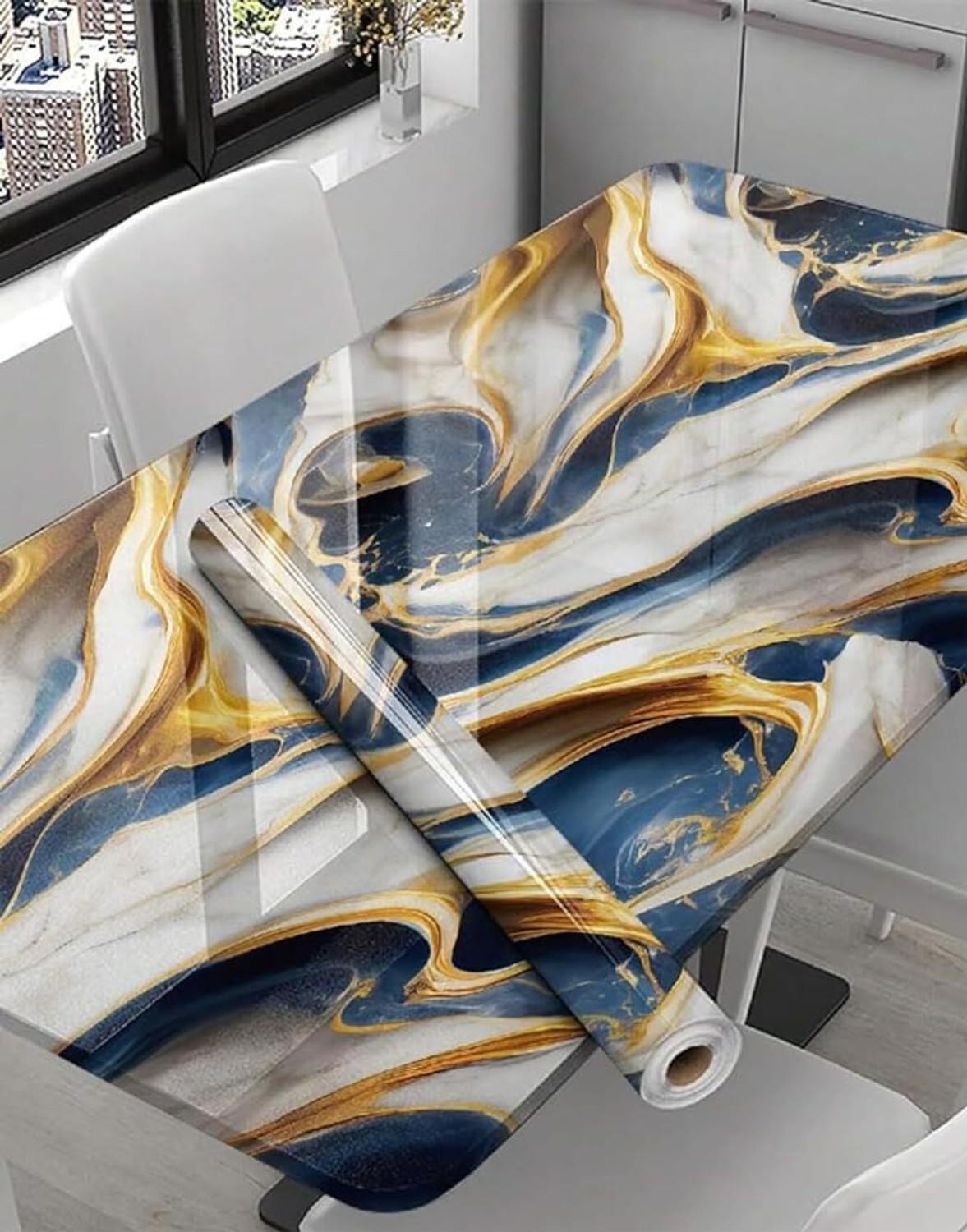 Image of SIRTERIQ 200 cm Self-Adhesive Removable Shining Oil Proof & Waterproof Kitchen Marble Sticker Self Adhesive Sticker