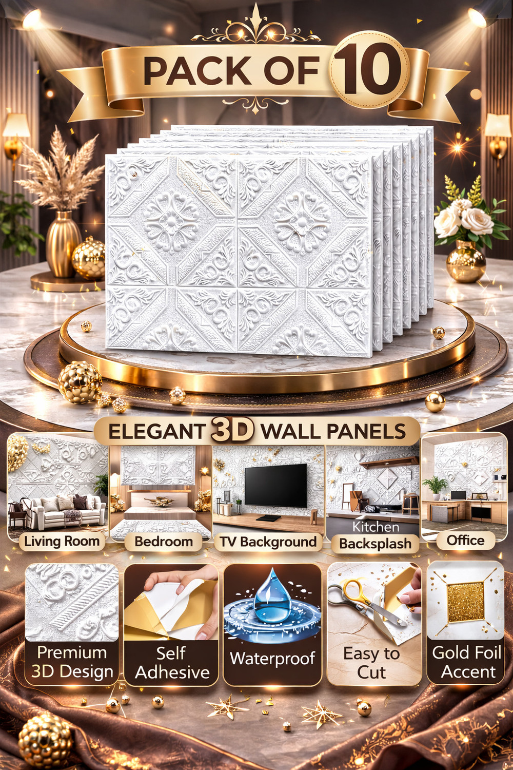 Image of Dec Kitchenpro 70 cm x 70 cm Waterproof Decorative Embossed Wallpaper