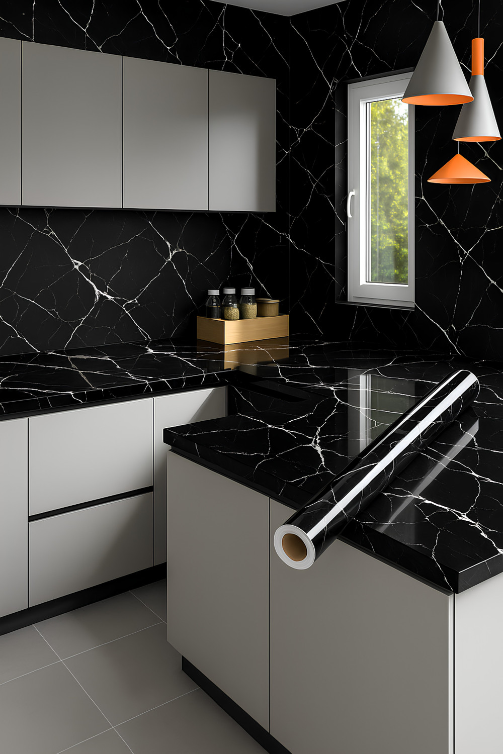 Image of voltify 200 cm Waterproof Wall Sticker For Kitchen & Home Decor - Glossy Marble Pattern Self Adhesive Sticker