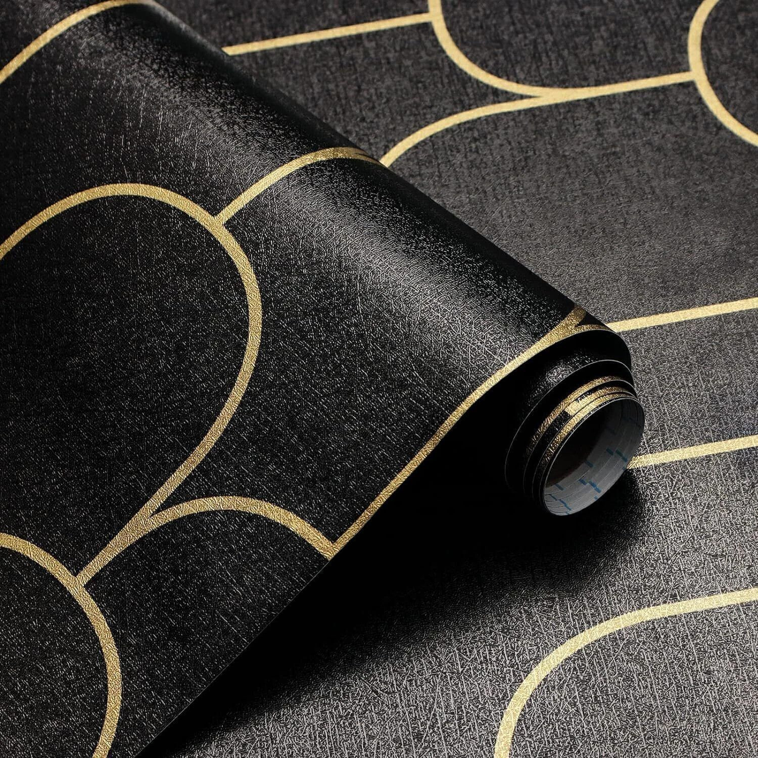 Image of FOKRIM 300 cm black gold line (Pack of-2) Self Adhesive Sticker