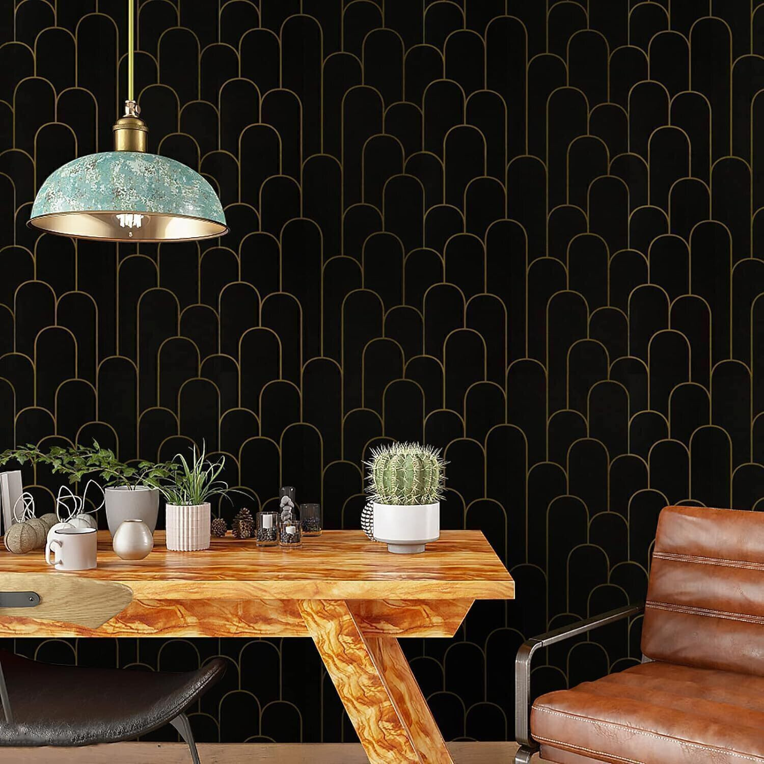 Image of FOKRIM 300 cm black gold line (Pack of-2) Self Adhesive Sticker