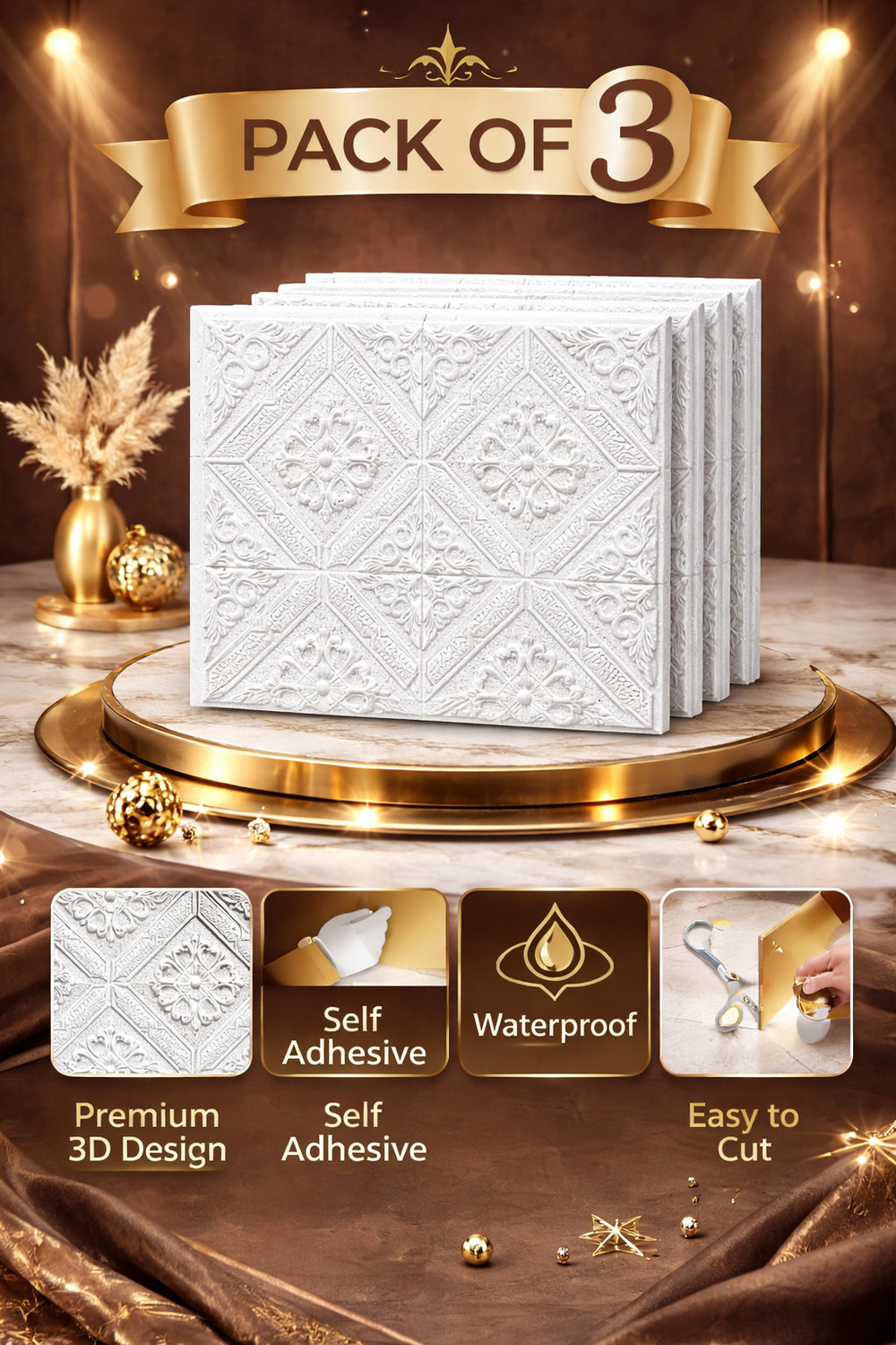 Image of Dec Kitchenpro 70 cm x 70 cm Waterproof Decorative Embossed Wallpaper