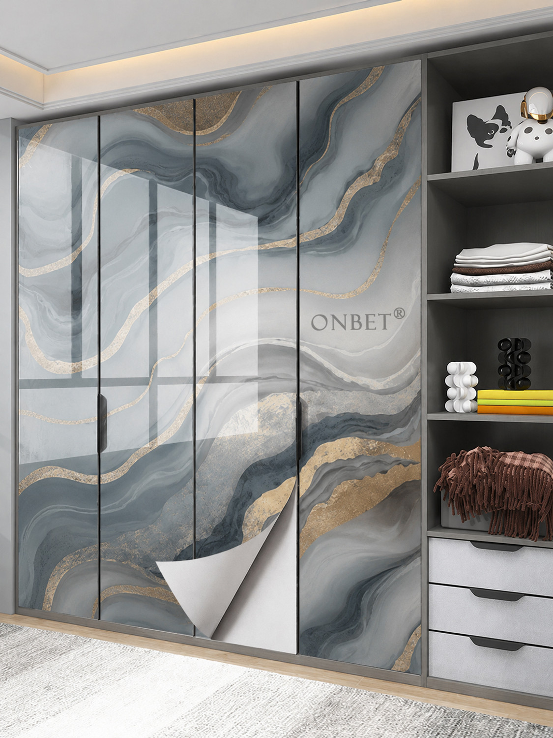 Image of Onbet 200 cm Self Adhesive Glossy Marble Foil Waterproof Sticker For Kitchen And Home Self Adhesive Sticker