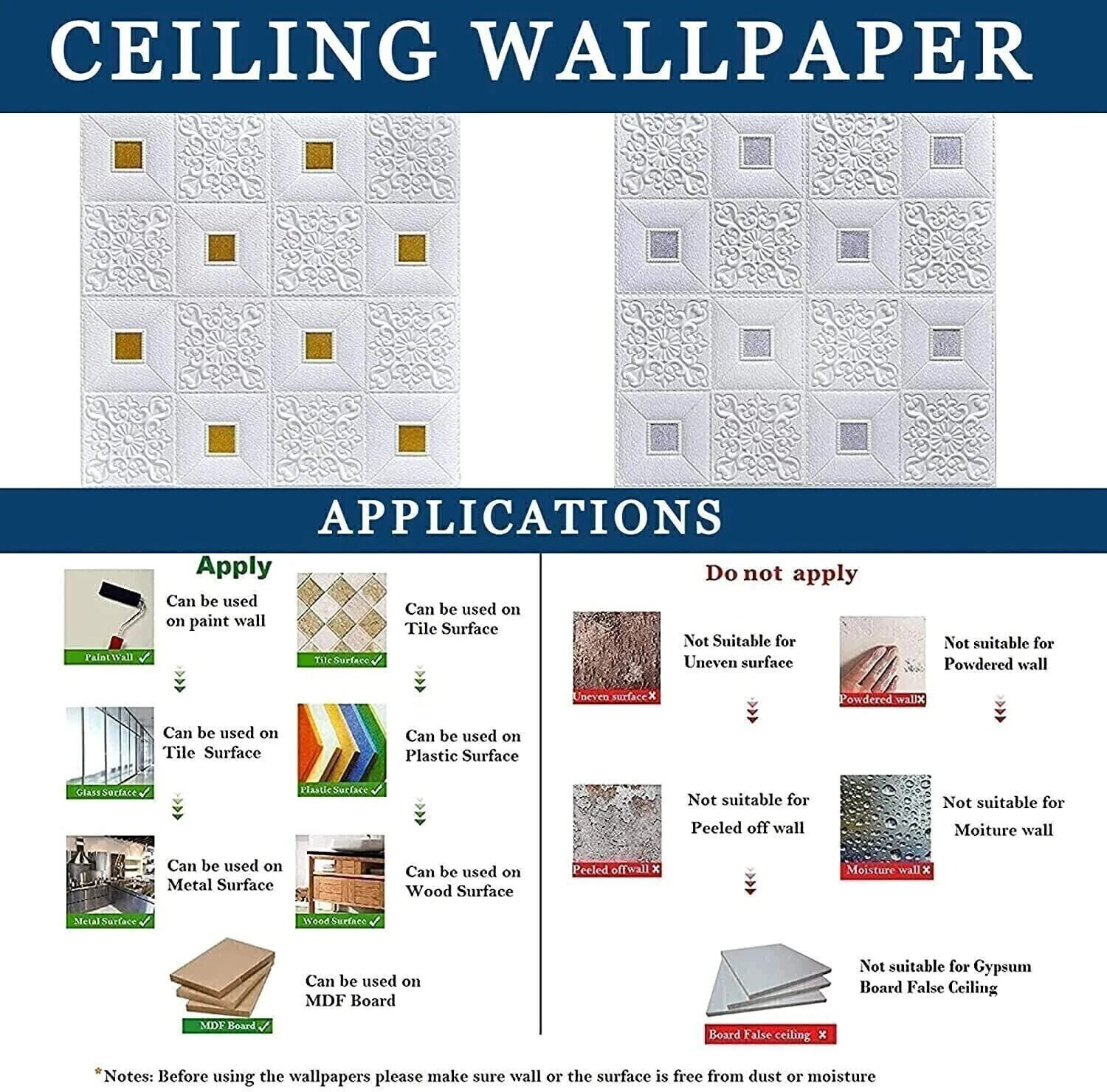 Image of d global 70 cm x 70 cm Waterproof Floral & Botanical Embossed Wallpaper