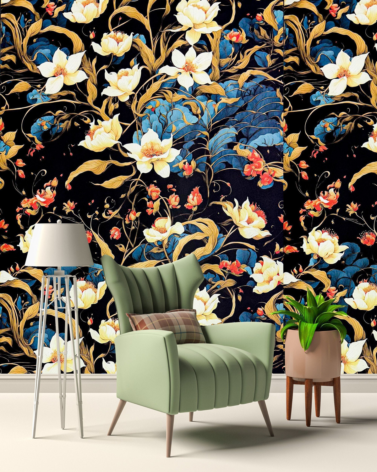 Image of FOKRIM 300 cm x 45 cm Waterproof Floral & Botanical Vinyl Wallpaper