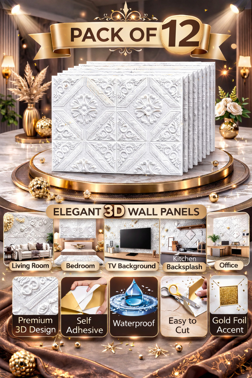 Image of Dec Kitchenpro 70 cm x 70 cm Waterproof Decorative Embossed Wallpaper