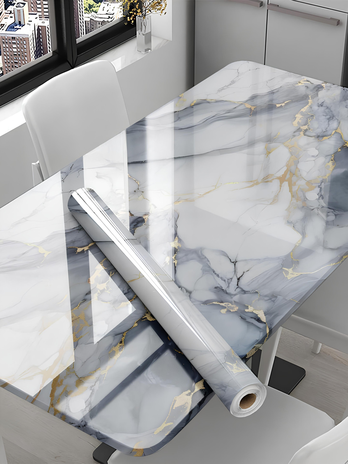 Image of voltify 200 cm Waterproof Wall Sticker For Kitchen & Home Decor - Glossy Marble Pattern Self Adhesive Sticker
