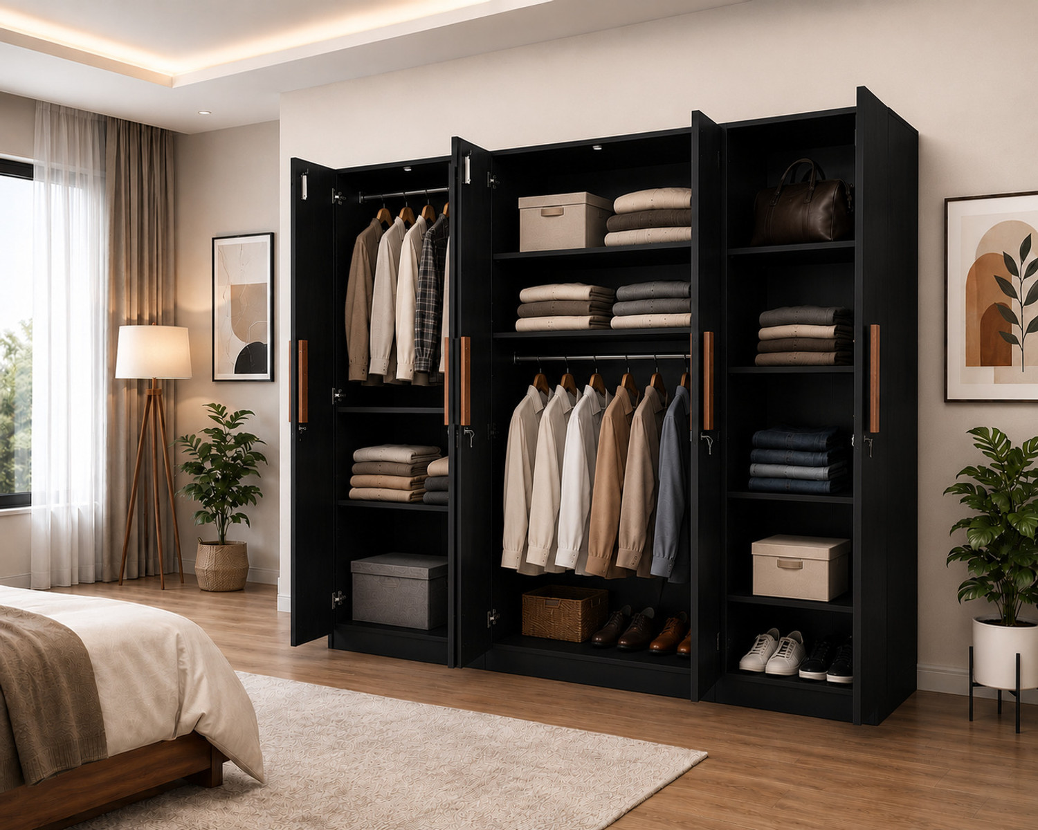 Image of Trevi Mustang Premium Bedroom Storage Furniture Engineered Wood 5 Door Wardrobe (Finish Color - Black Wenge, Knock Down)