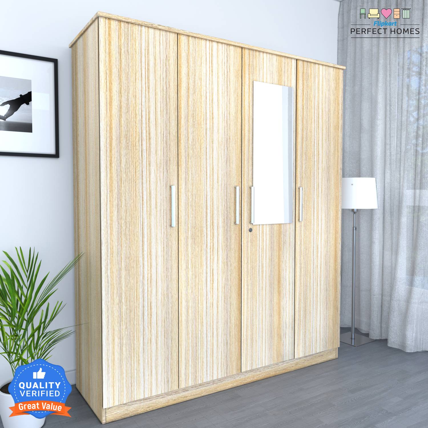 Flipkart Perfect Homes Julian Engineered Wood 4 Door Wardrobe