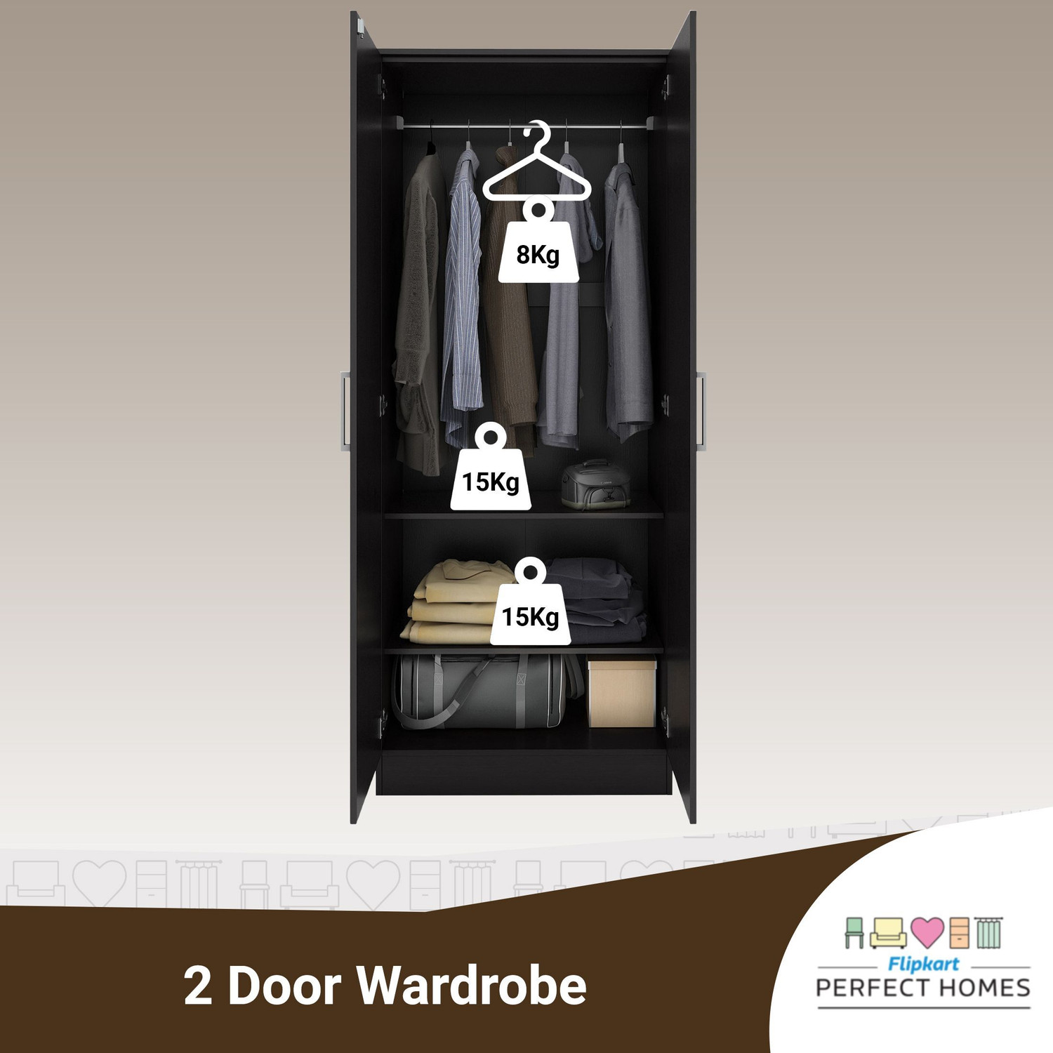 Image of Flipkart Perfect Homes Julian Engineered Wood 2 Door Wardrobe