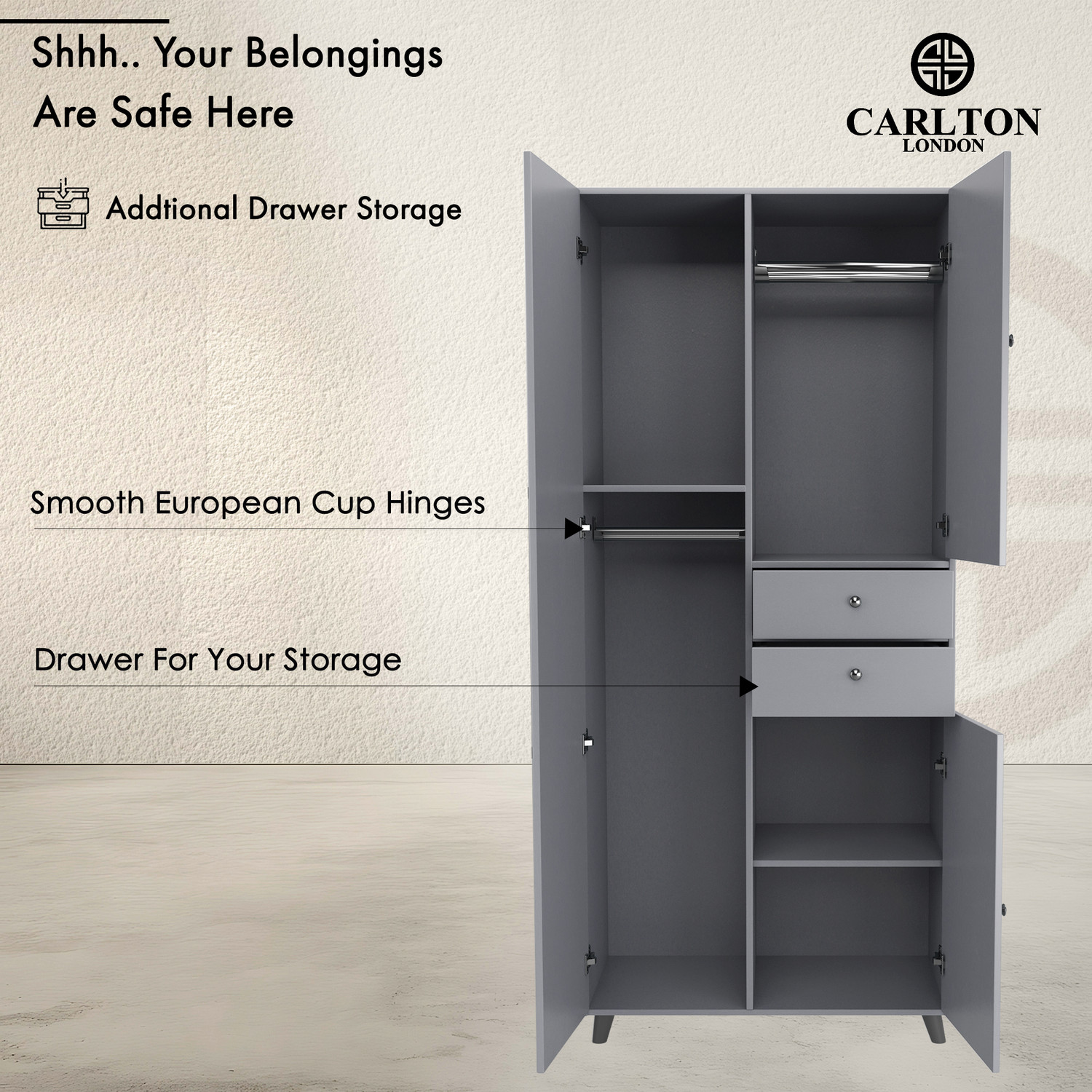 Image of CARLTON LONDON Willy Engineered Wood 3 Door Wardrobe