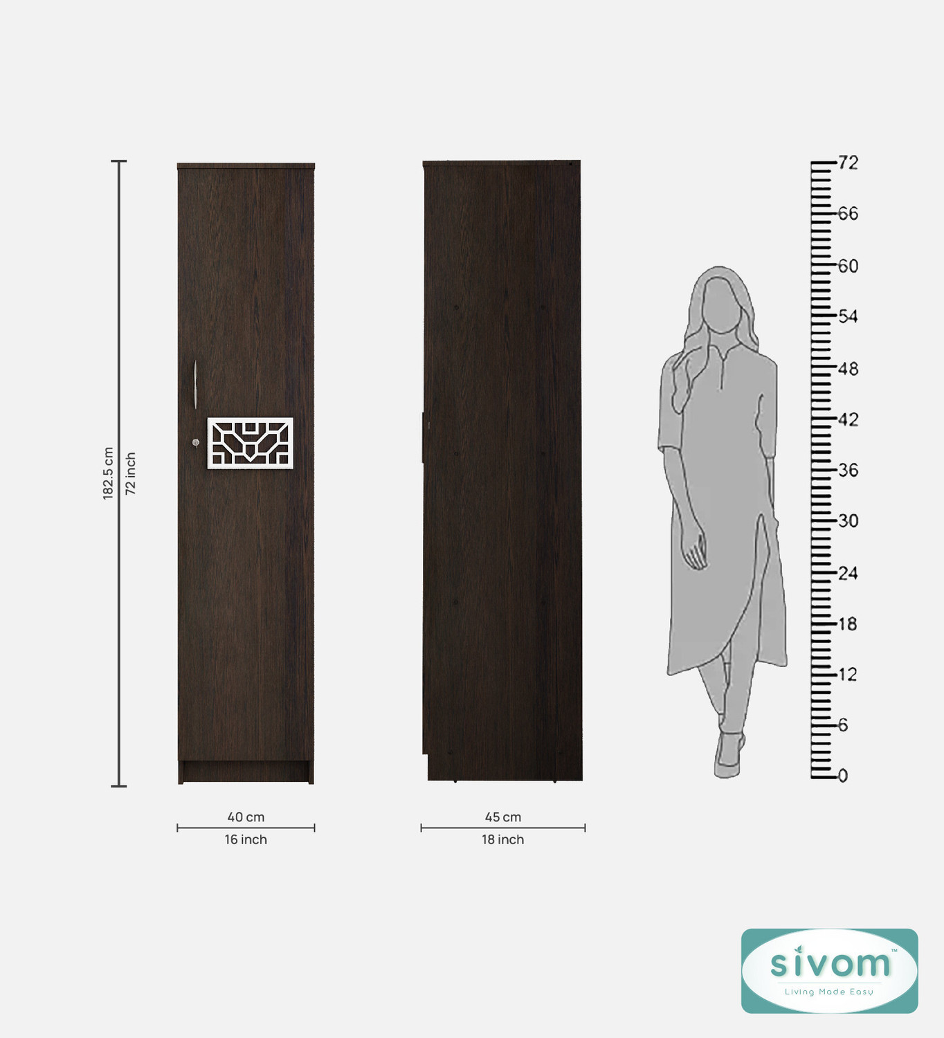 Image of SIVOM Palette Multipurpose 1 Door Wardrobe / Spacious 4 Shelves with Drawer Engineered Wood 1 Door Wardrobe