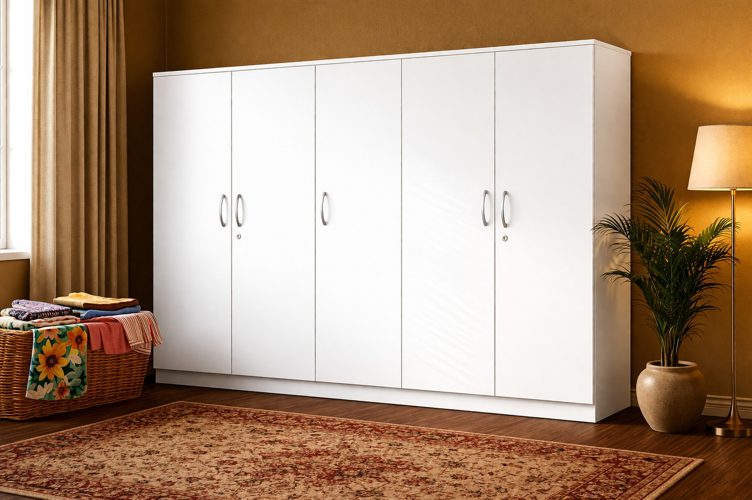 Image of Home Full Eric Frosty White Engineered Wood 5 Door Wardrobe