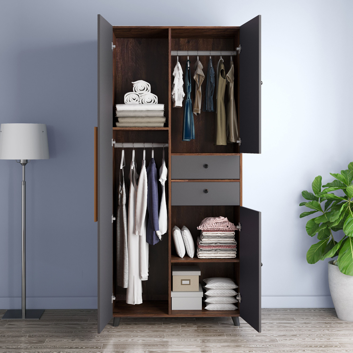 Image of CARLTON LONDON Willy Engineered Wood 3 Door Wardrobe (Finish Color - Rustic + Grey, Knock Down)
