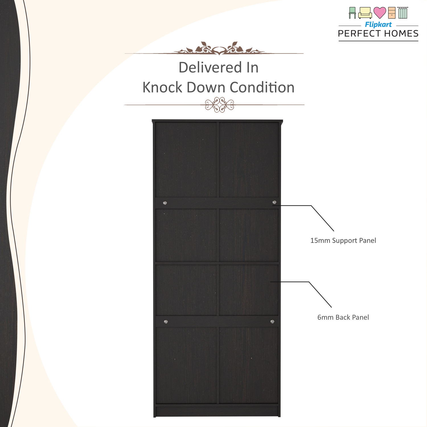 Image of Flipkart Perfect Homes Julian Engineered Wood 2 Door Wardrobe