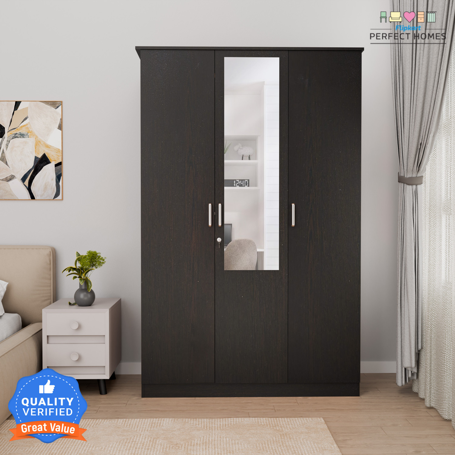 Image of Flipkart Perfect Homes Julian Engineered Wood 3 Door Wardrobe