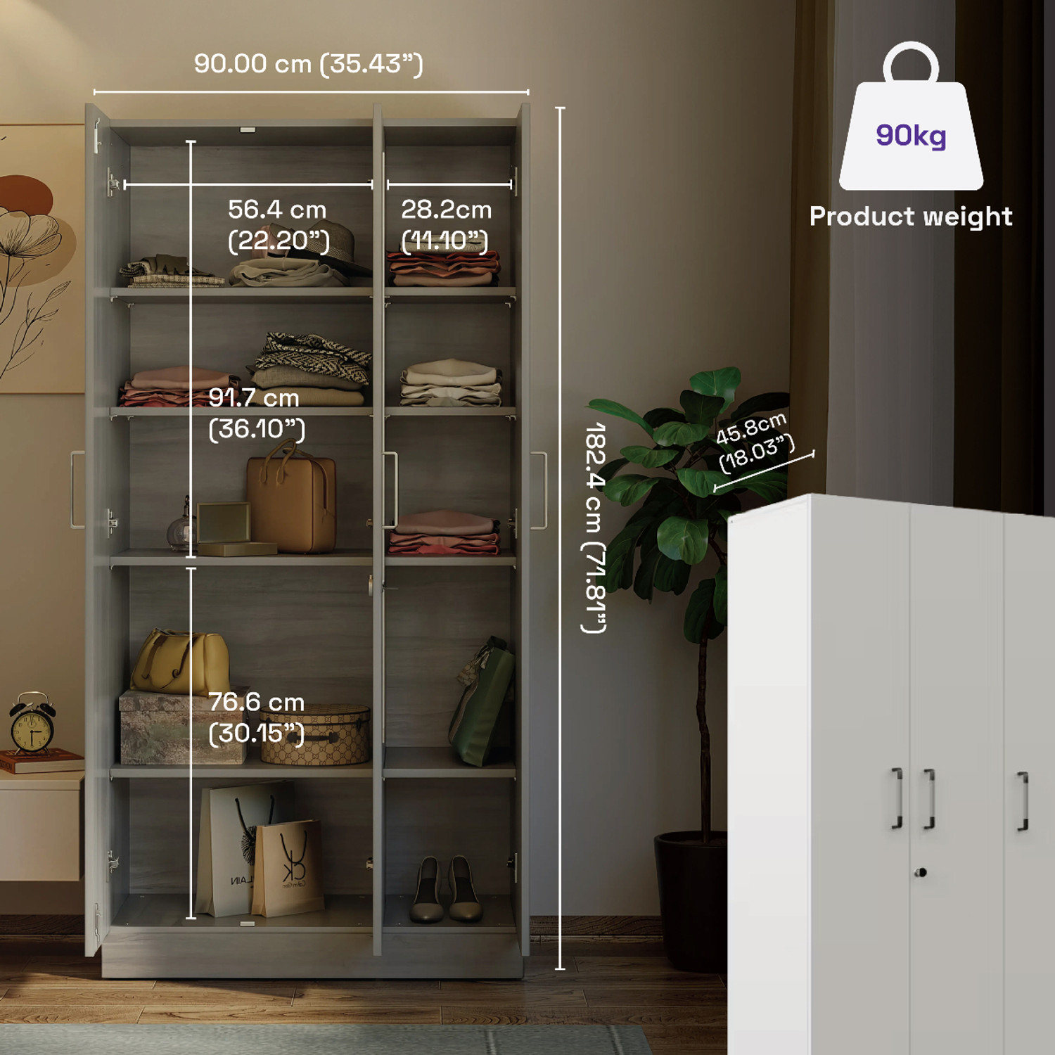 Image of Wakefit Twill Engineered Wood 3 Door Wardrobe
