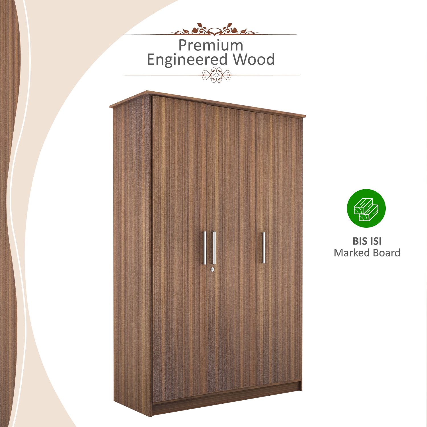 Image of Flipkart Perfect Homes Julian Engineered Wood 3 Door Wardrobe