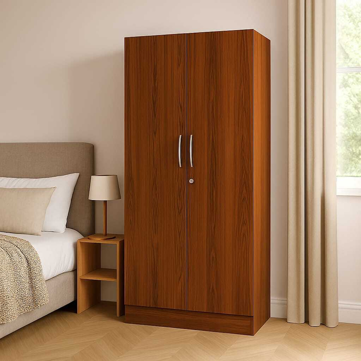 Image of NITYAM Wooden Furniture Wardrobe With Storage Clothes Hanger for Bedroom Engineered Wood 2 Door Wardrobe