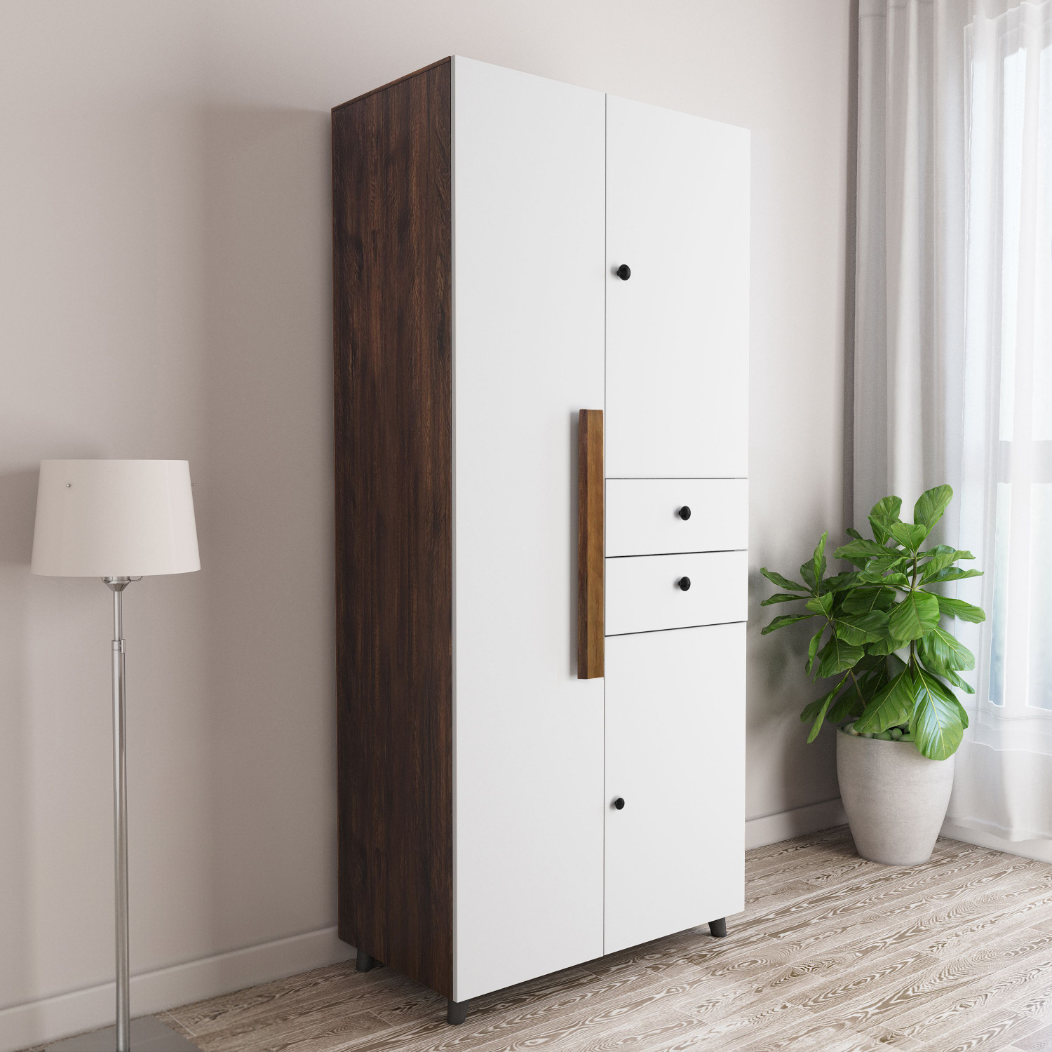 Image of CARLTON LONDON Willy Engineered Wood 3 Door Wardrobe (Finish Color - Rustic + White, Knock Down)