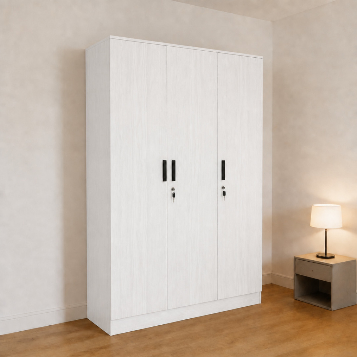 Image of Flipkart Perfect Homes Viro Cabinet Cupboard 4 Shelves 2 Handing Rod 17mm Thick Material Engineered Wood 3 Door Wardrobe